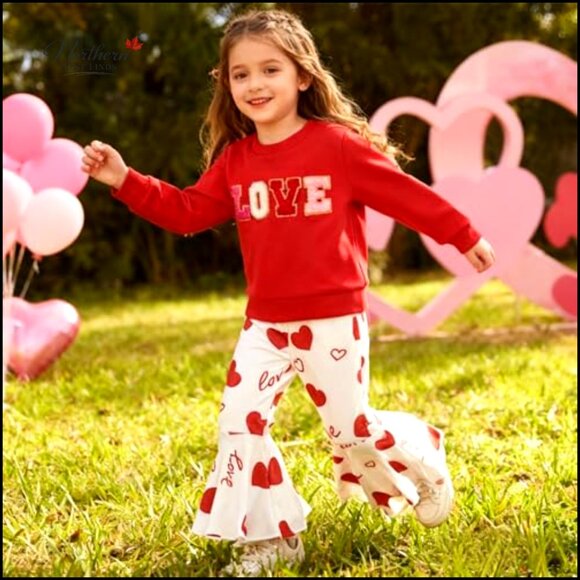 Toddler Girls Sweatshirt and Flare Pants Set, Cotton Blend, Elastic Waist - Picture 5 of 6